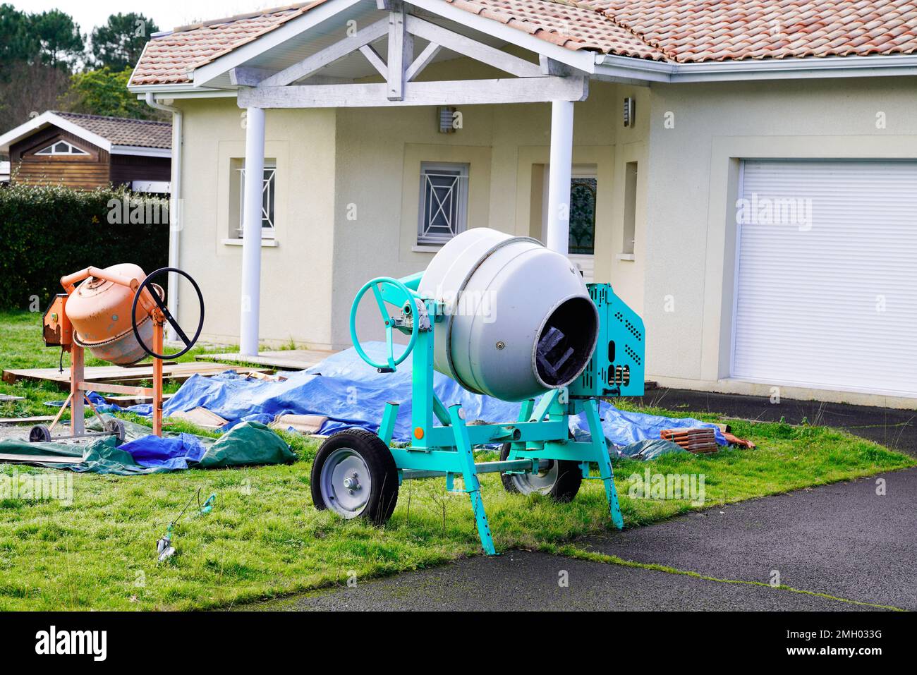 cement mixer construction concrete in house garden work at home in DIY