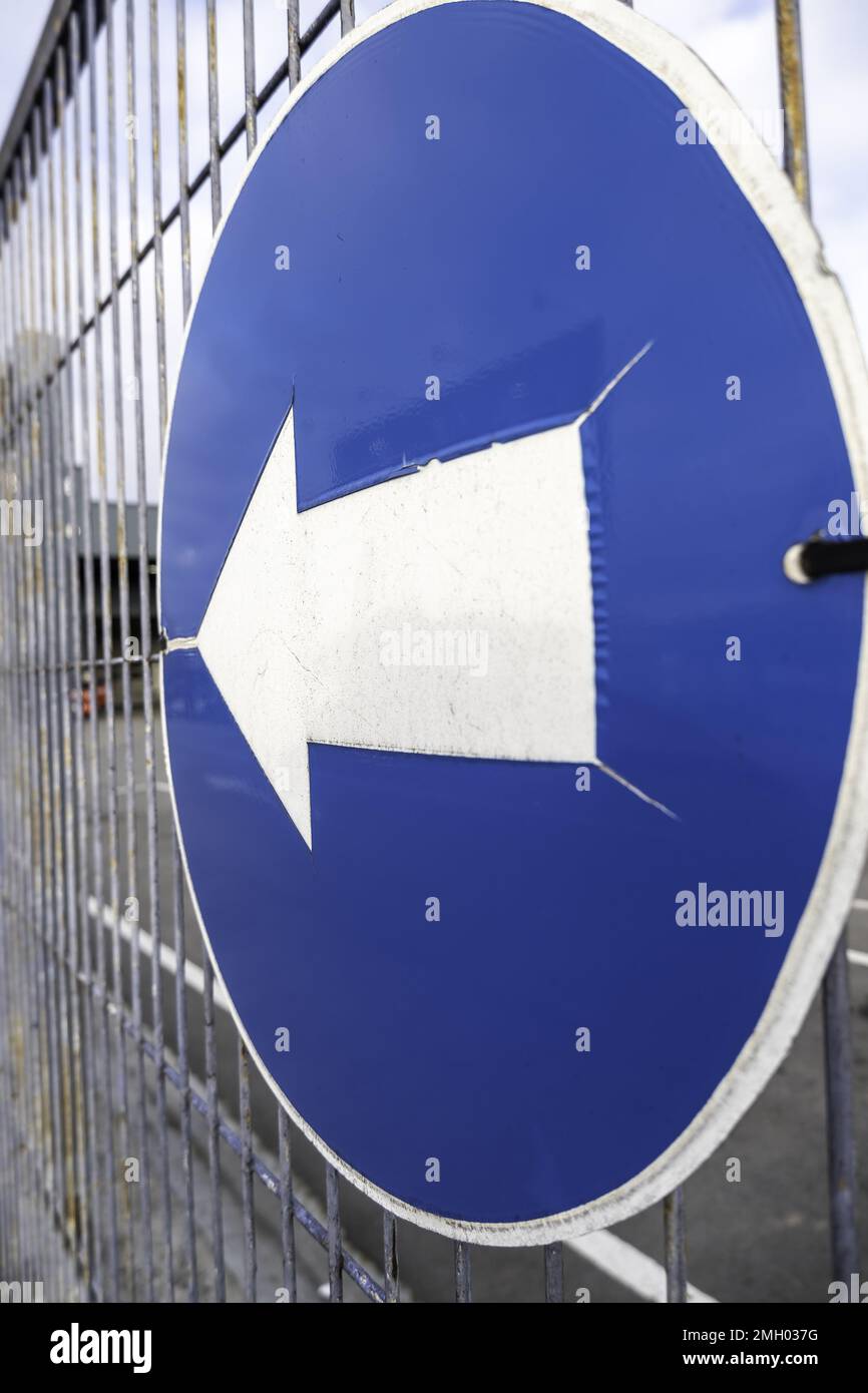 Detail of traffic sign, direction and information Stock Photo