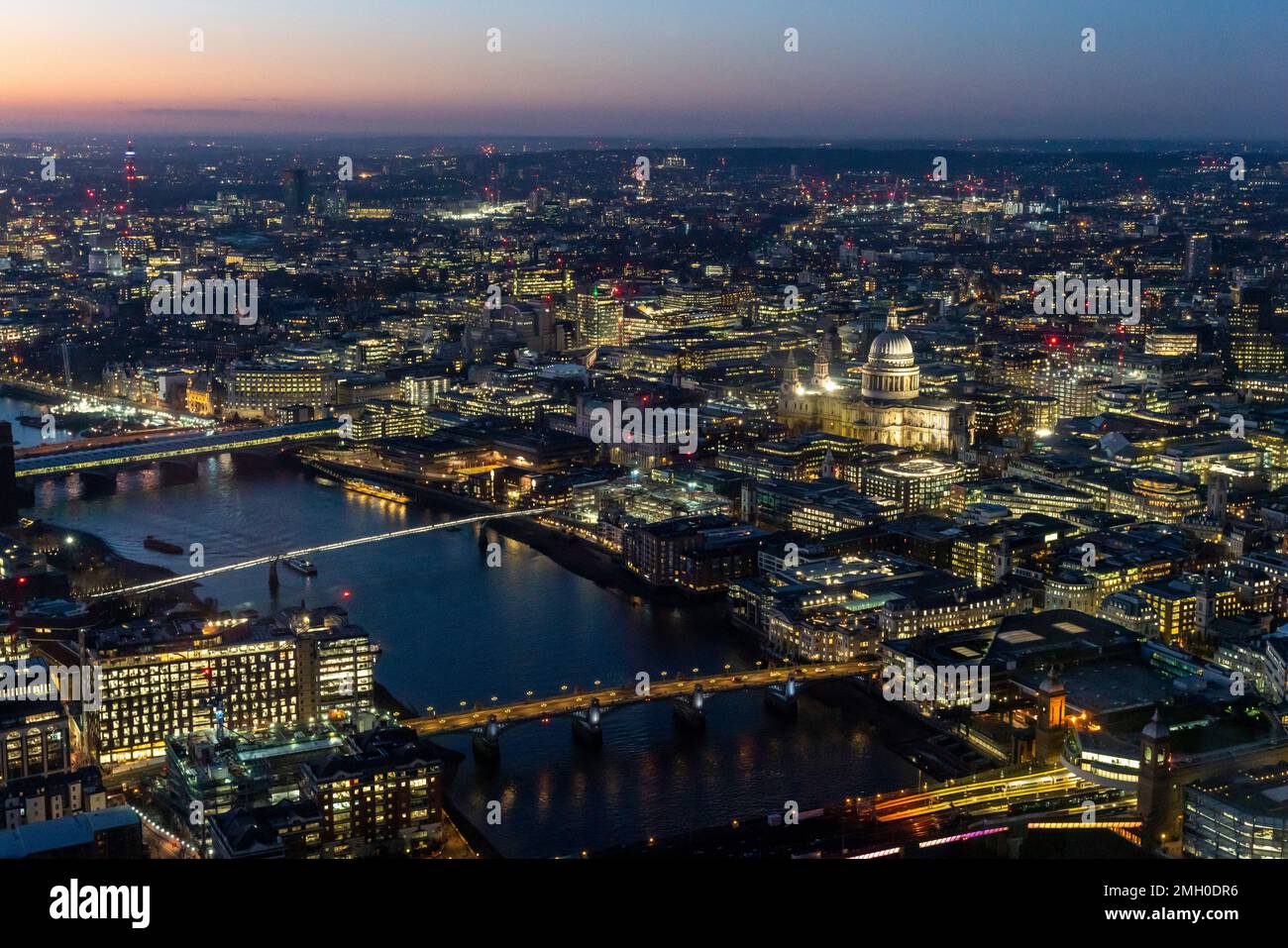 A View Of The River Thames and St Paul's Cathedral at Night, London, UK. Stock Photo
