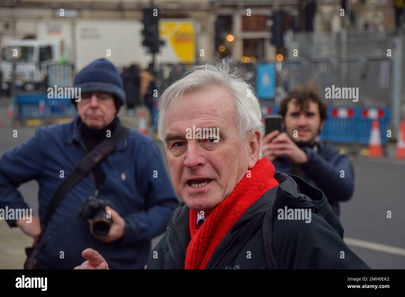 London, England, UK. 26th Jan, 2023. Labour MP JOHN MCDONNELL gives a speech. Protesters gathered in Parliament Square to mark the 51st anniversary of Bloody Sunday, the massacre in Derry, Northern Ireland which took place on 30 January 1972, and in opposition to the government bill which would give amnesty to British soldiers reponsible for the killings. (Credit Image: © Vuk Valcic/ZUMA Press Wire) EDITORIAL USAGE ONLY! Not for Commercial USAGE! Credit: ZUMA Press, Inc./Alamy Live News Stock Photo