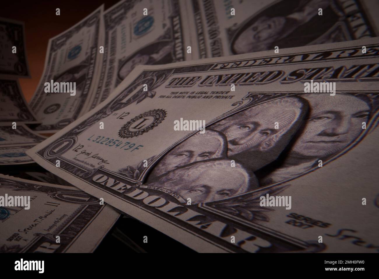 Dollar bill with multiple likenesses of George Washington Stock Photo