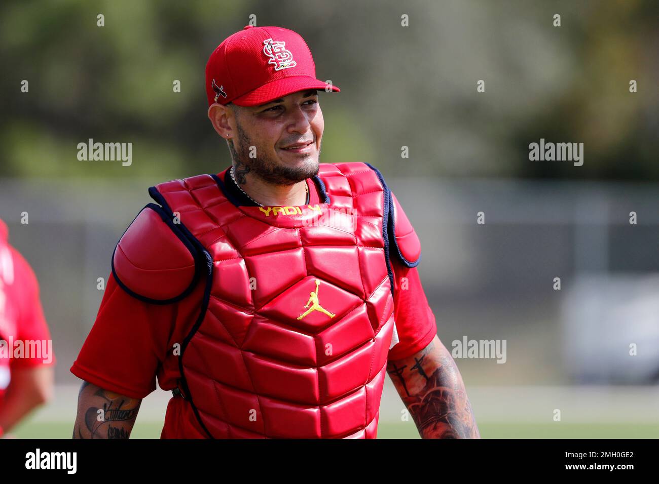 St. Louis Cardinals catcher Yadier Molina smiles during spring training