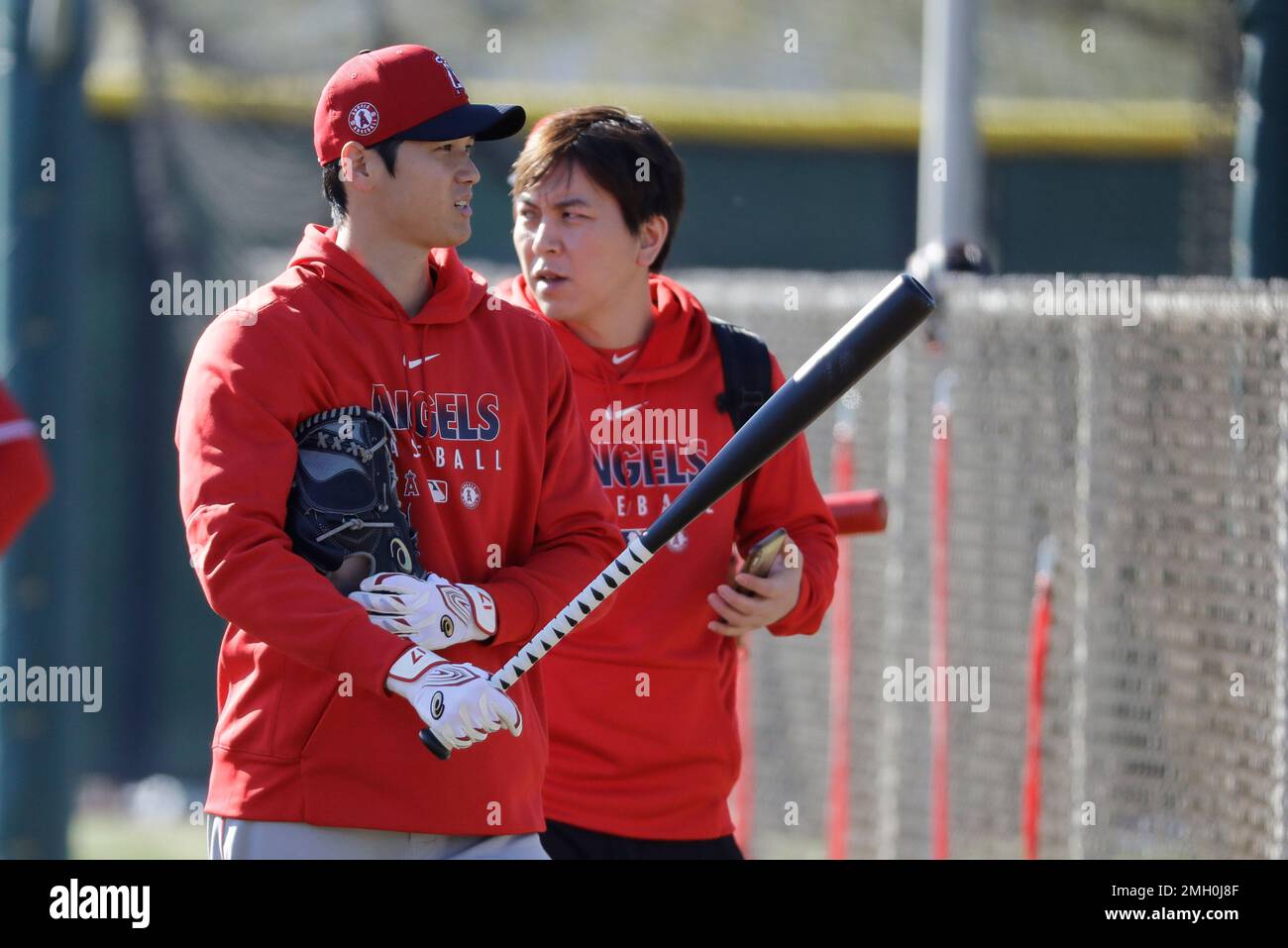 Los Angeles Angels' Shohei Ohtani walks to the batting cage during