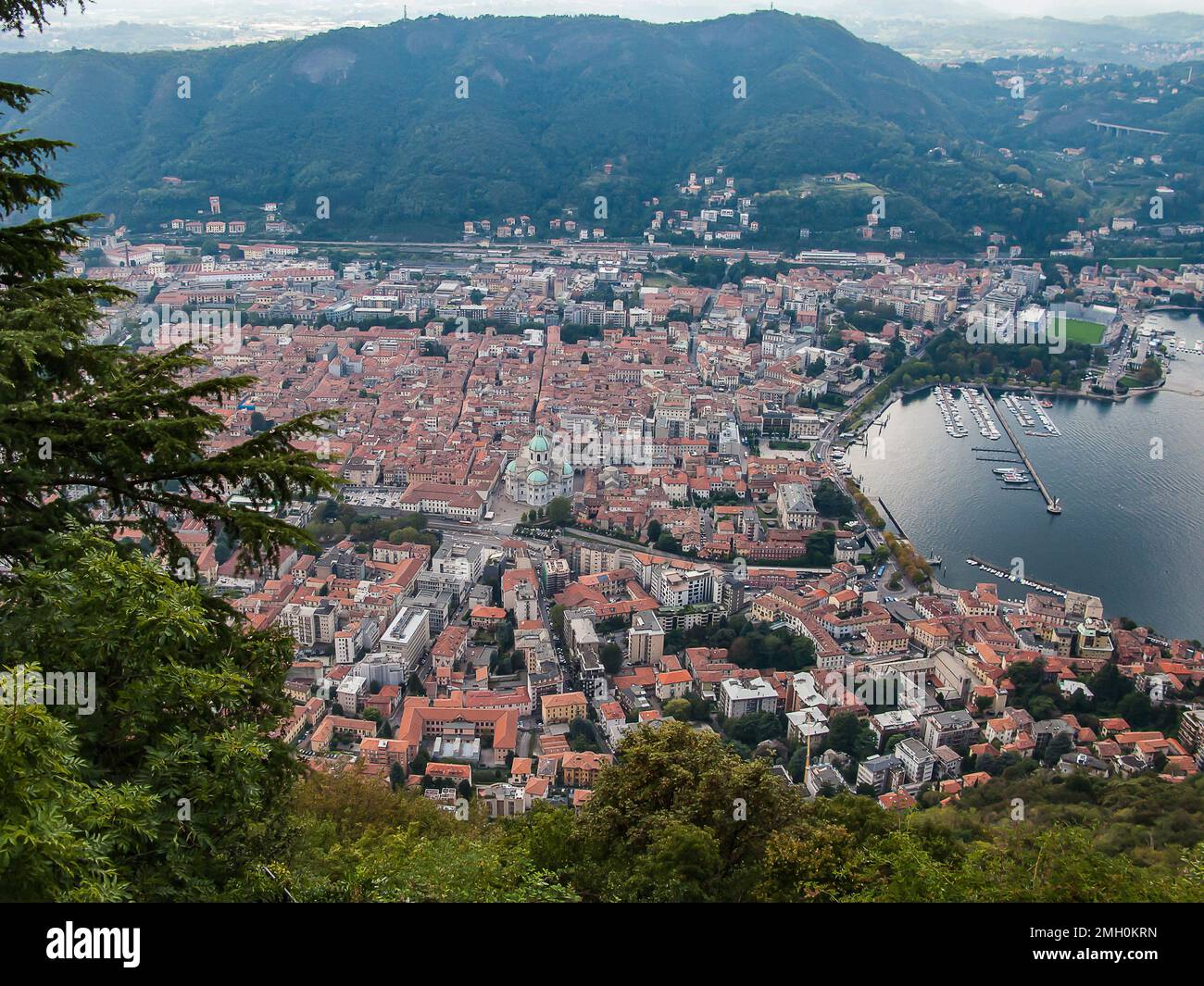 view of lake Como and city Como from village Brunate, Lombardia, Italy Stock Photo