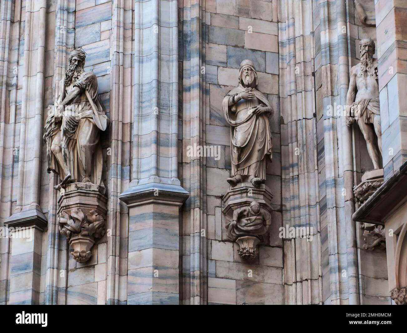 close-up marble sculptures on the walls of Duomo di Milano, Milan, Lombardy, Italy Stock Photo