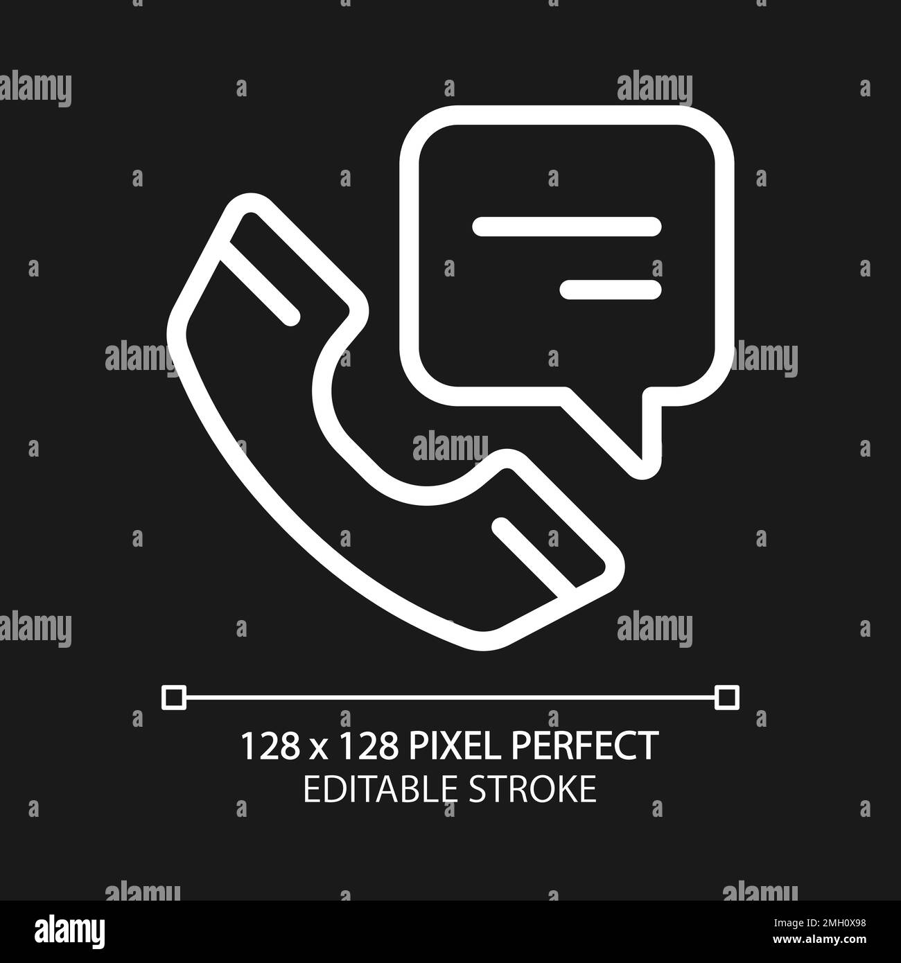 Cell phone with speech bubble pixel perfect white linear icon for dark theme Stock Vector