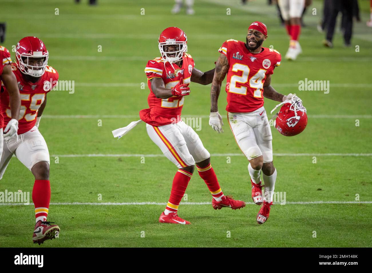 Cornerback (27) Rashad Fenton and safety (24) Jordan Lucas of the