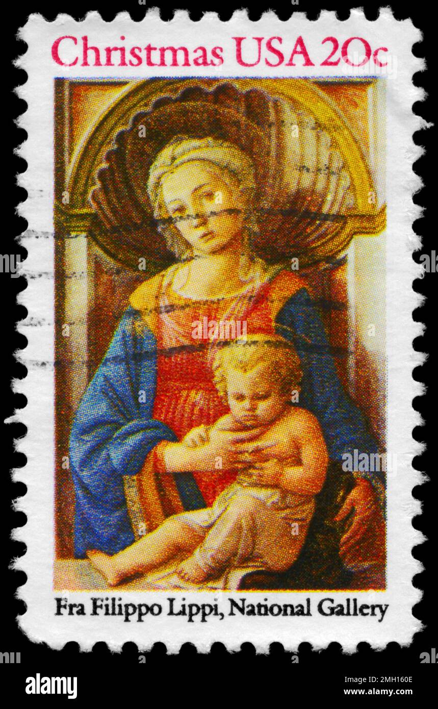 USA - CIRCA 1984: A Stamp printed in USA shows the “Madonna and Child”, by Filippo Lippi (1406-1469), National Gallery, circa 1984 Stock Photo
