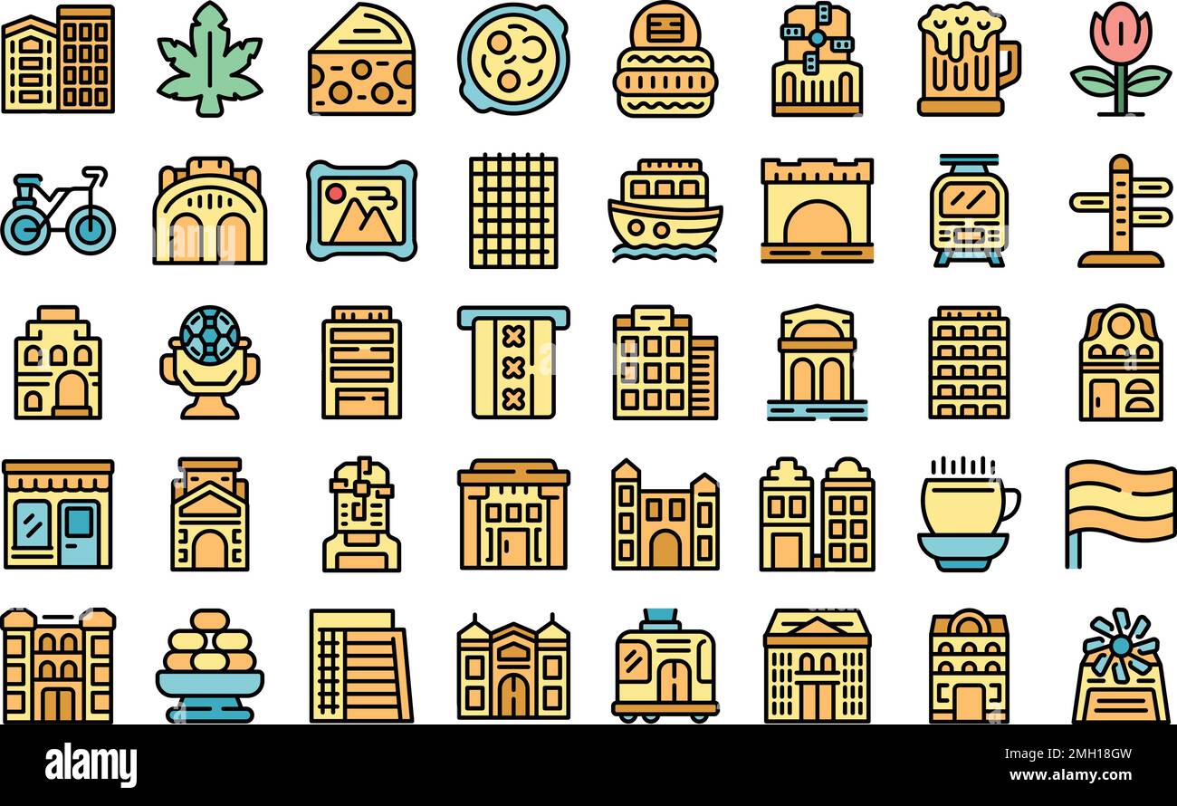 Amsterdam icons set outline vector. Europe house. Facade architecture ...