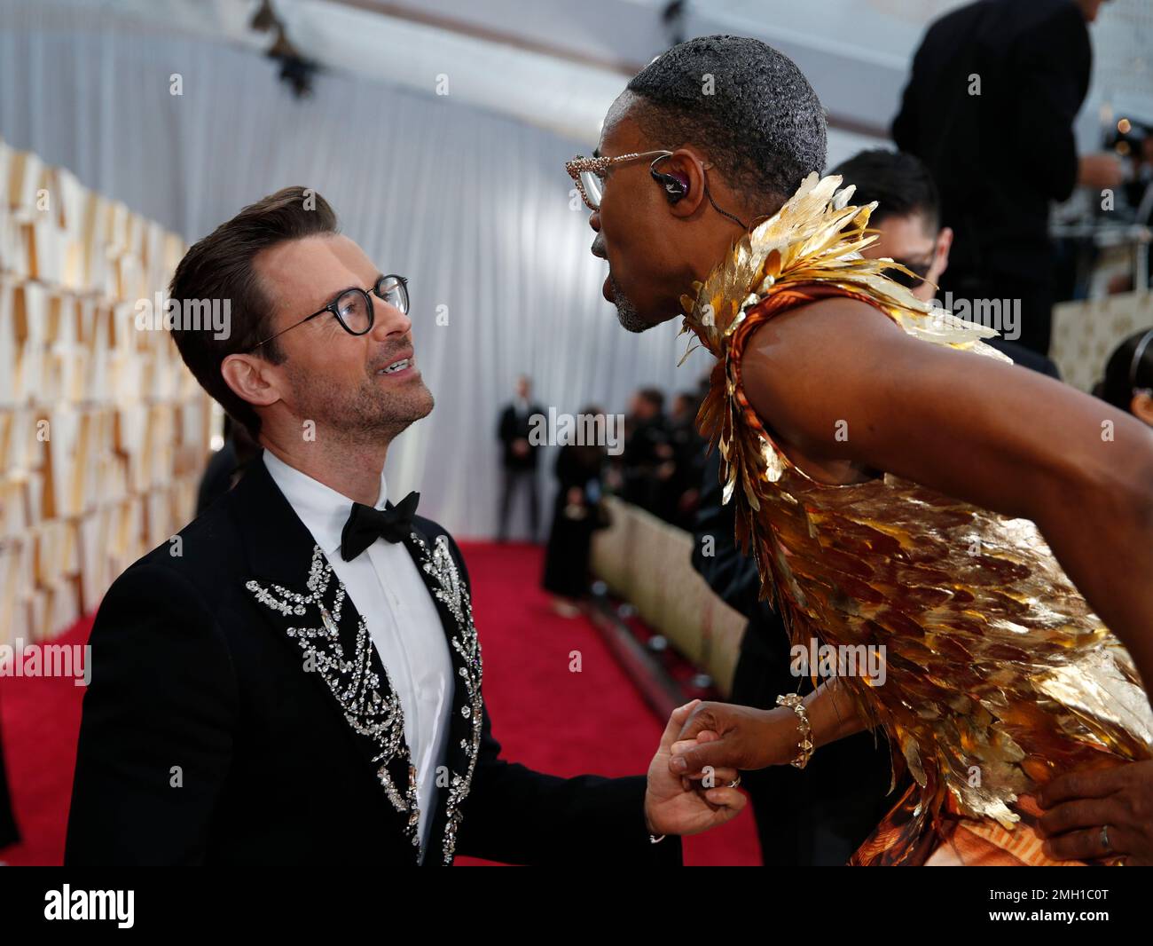 Brad Goreski, left, and Billy Porter chat on the red carpet at the