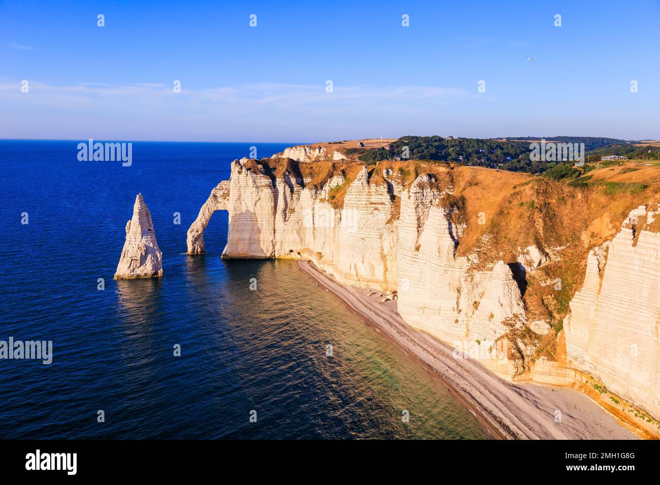 Etretat Aval cliff and rocks landmark and ocean. Normandy, France Stock ...