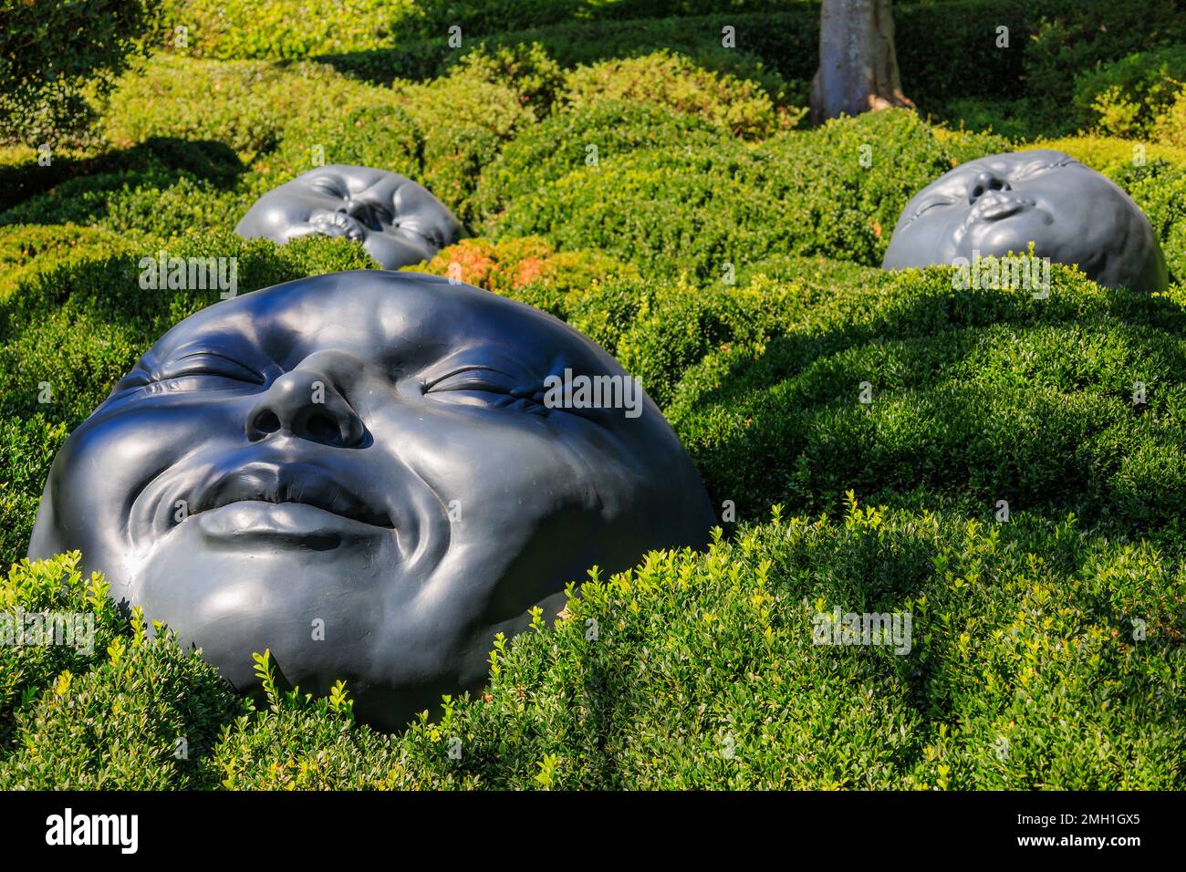 Normandy, France. The Raindrops installation from the collection of modern art in the Garden of Emotions of the Etretat Gardens. Stock Photo