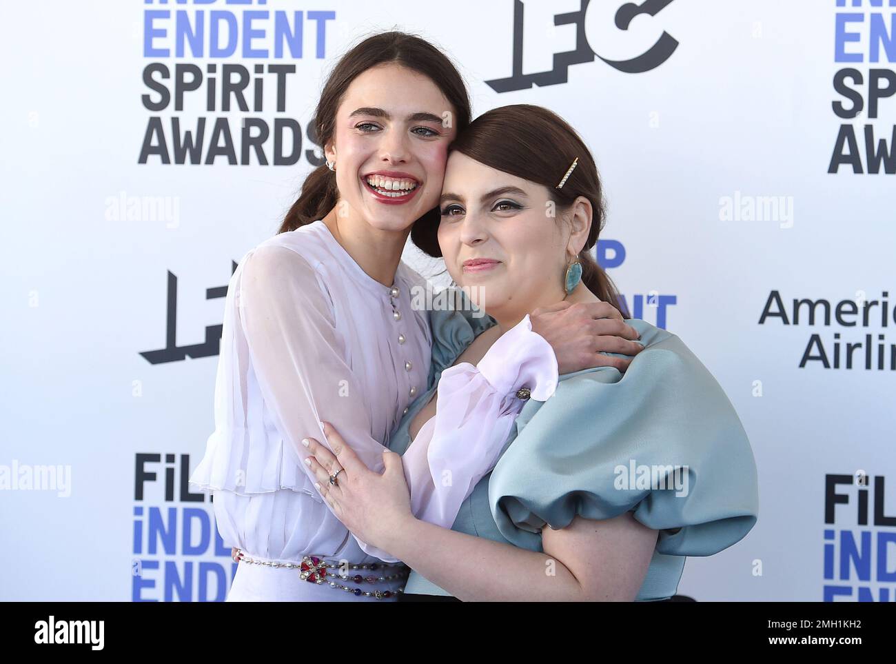 Margaret Qualley, Left, And Beanie Feldstein Arrive At The 35th Film ...