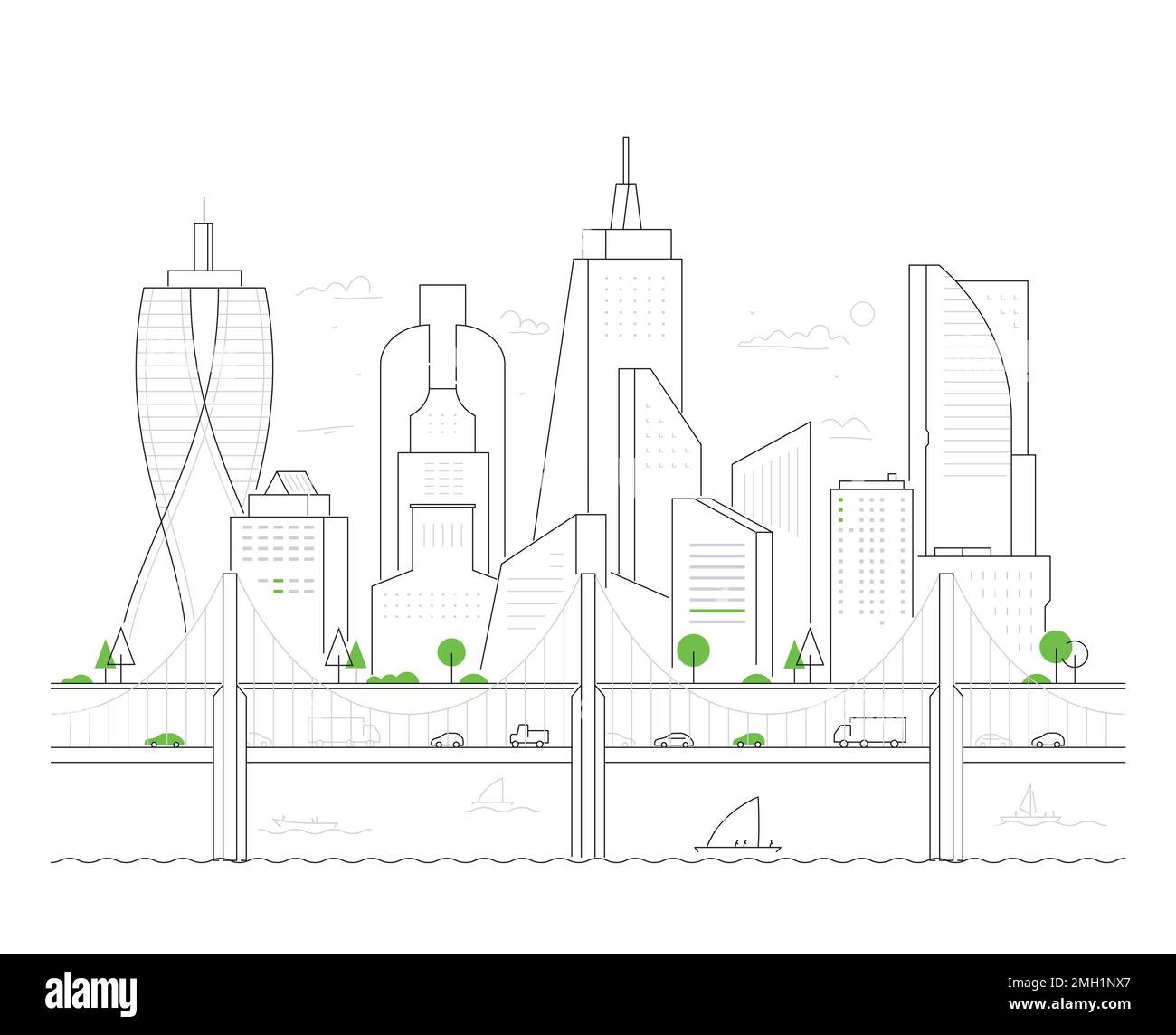 Modern city - thin line design style vector illustration Stock Vector ...