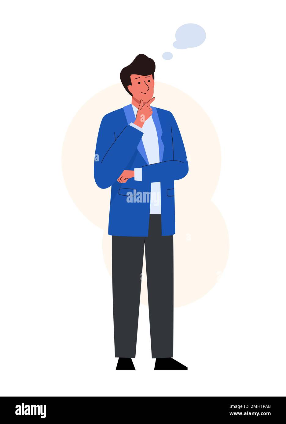 Man thinking with empty thought bubble. Male character design in a thoughtful pose. Vector illustration in flat style Stock Vector