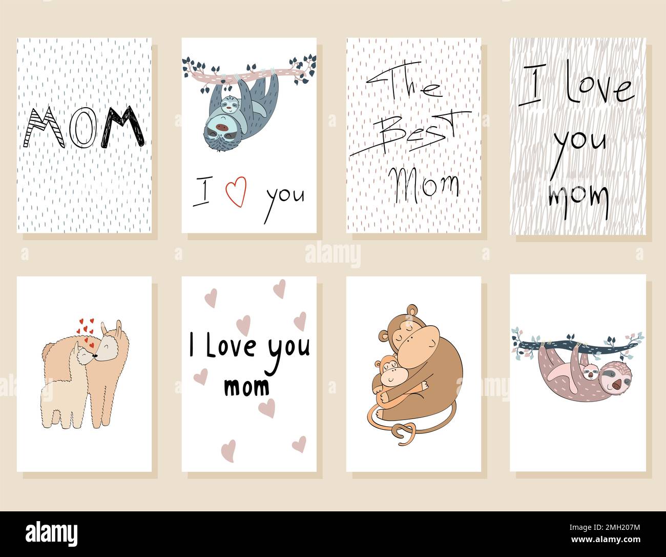 Set of cute cards. Mom and baby Stock Vector Image &amp; Art - Alamy