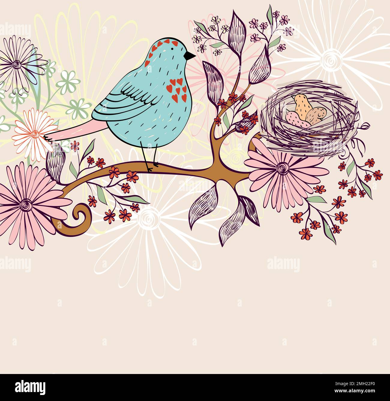 Bird nest on the tree branch Stock Vector Image & Art - Alamy