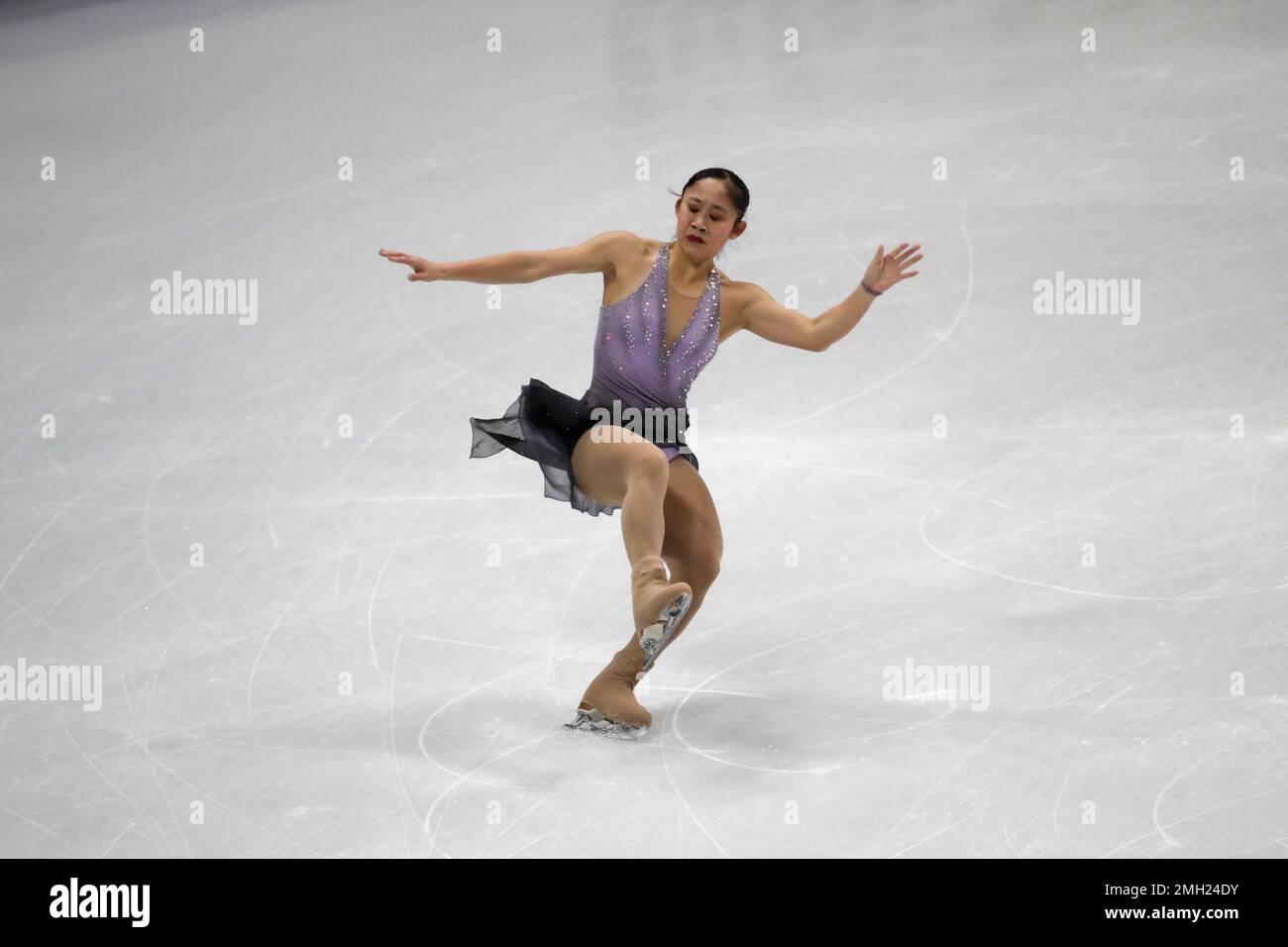 Taiwan's Amy Lin looses her balance as she performs during the ladies ...