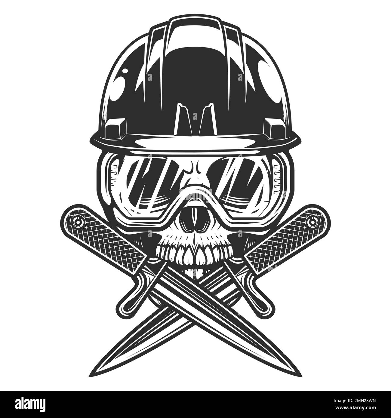 New construction builder skull in hard hat with crossed knife and ...
