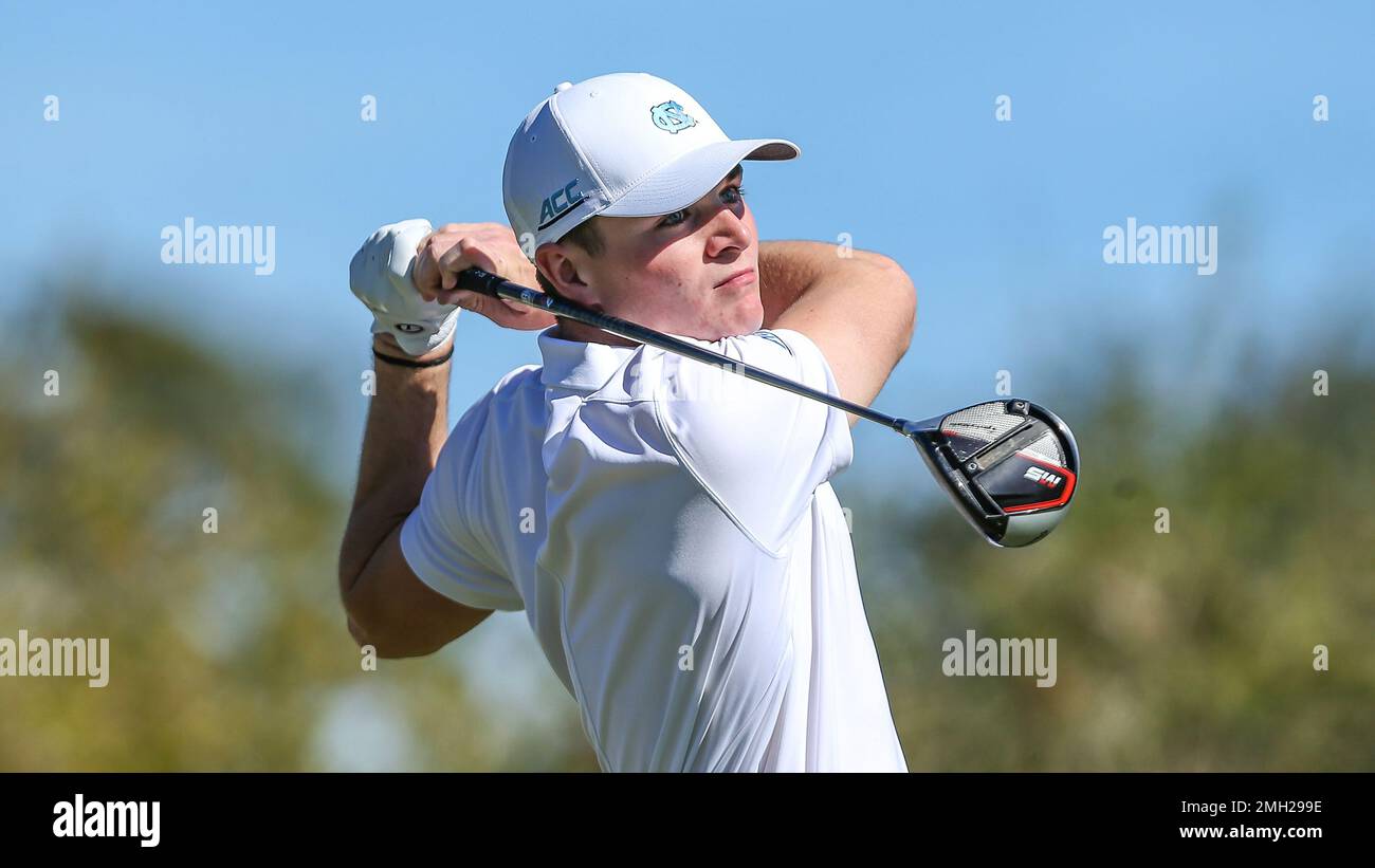 North Carolina golfer Austin Greaser tees off on the first hole during