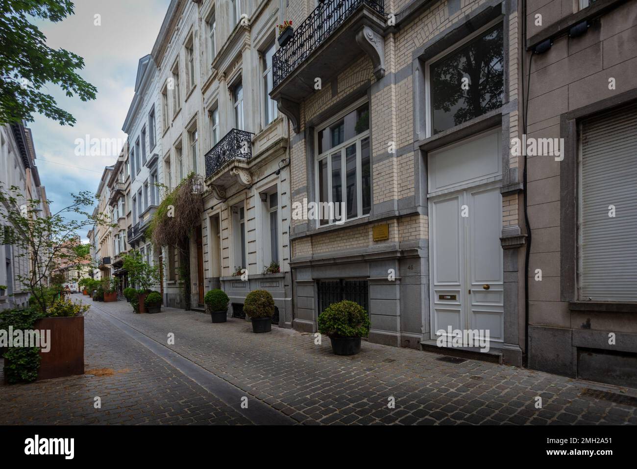 Birthplace of the actress Audrey Hepburn in Brussels. There is a golden plaque on the wall of the house in the street Rue Keyenveld, Ixelles. Belgium. Stock Photo