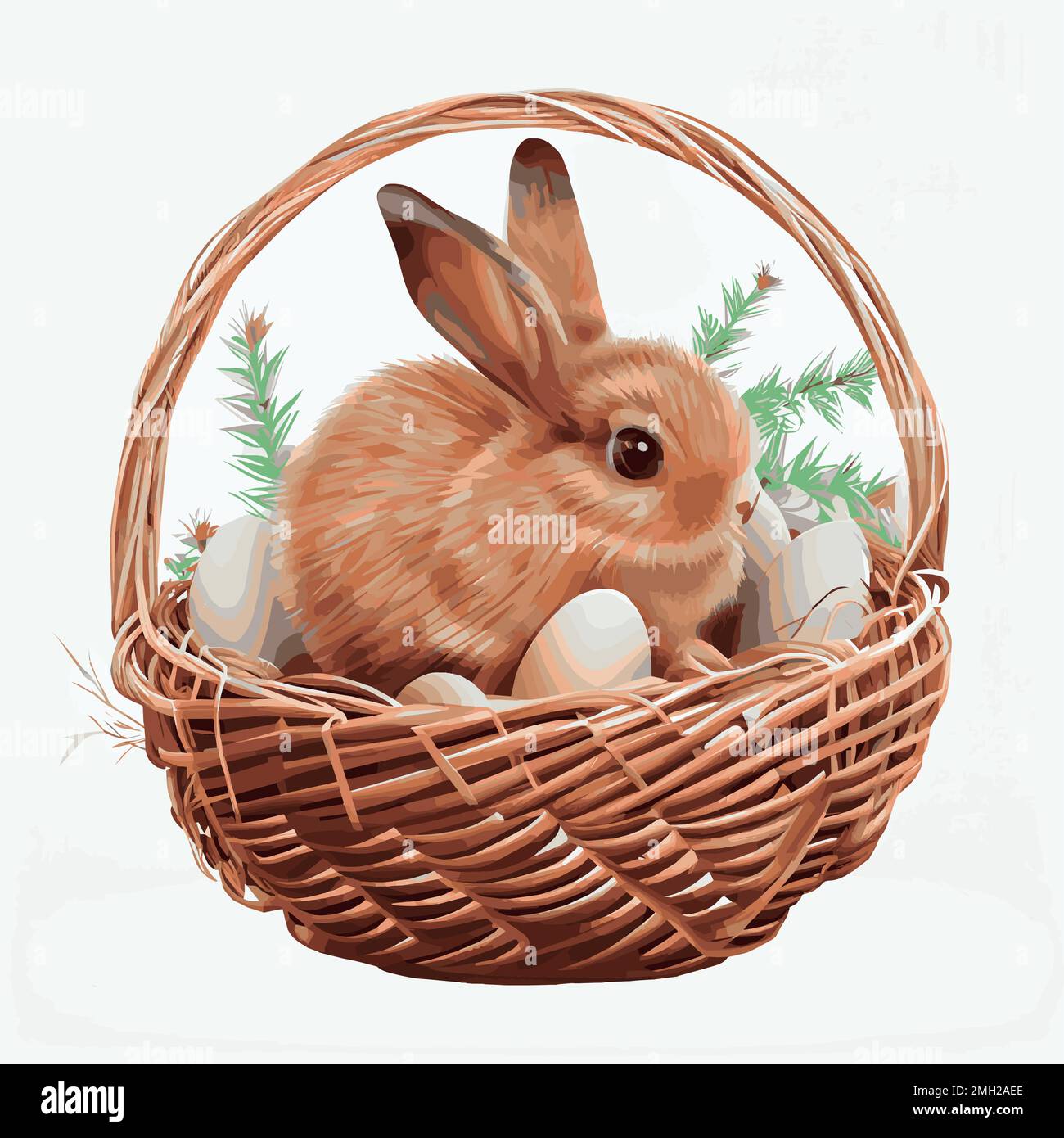 Festive basket with cute rabbit and easter orthodox eggs on a light ...