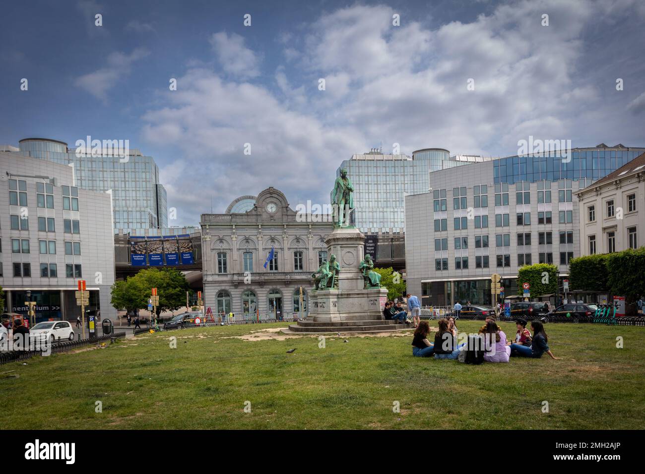 Luxembourg Place in the European Quarter. Brussels. Belgium. Stock Photo