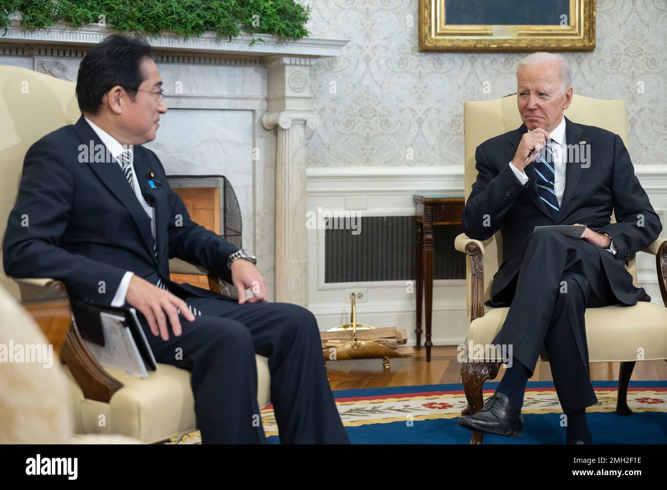 President Joe Biden meets with Japanese Prime Minister Fumio Kishida, Friday, January 13, 2023, in the Oval Office. (Official White House Photo by Adam Schultz) Stock Photo