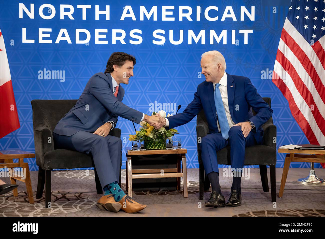 President Joe Biden participates in a bilateral meeting with Canadian Prime Minister Justin Trudeau, Tuesday, January 10, 2023, at the InterContinental Presidente Mexico City. (Official White House Photo by Adam Schultz) Stock Photo