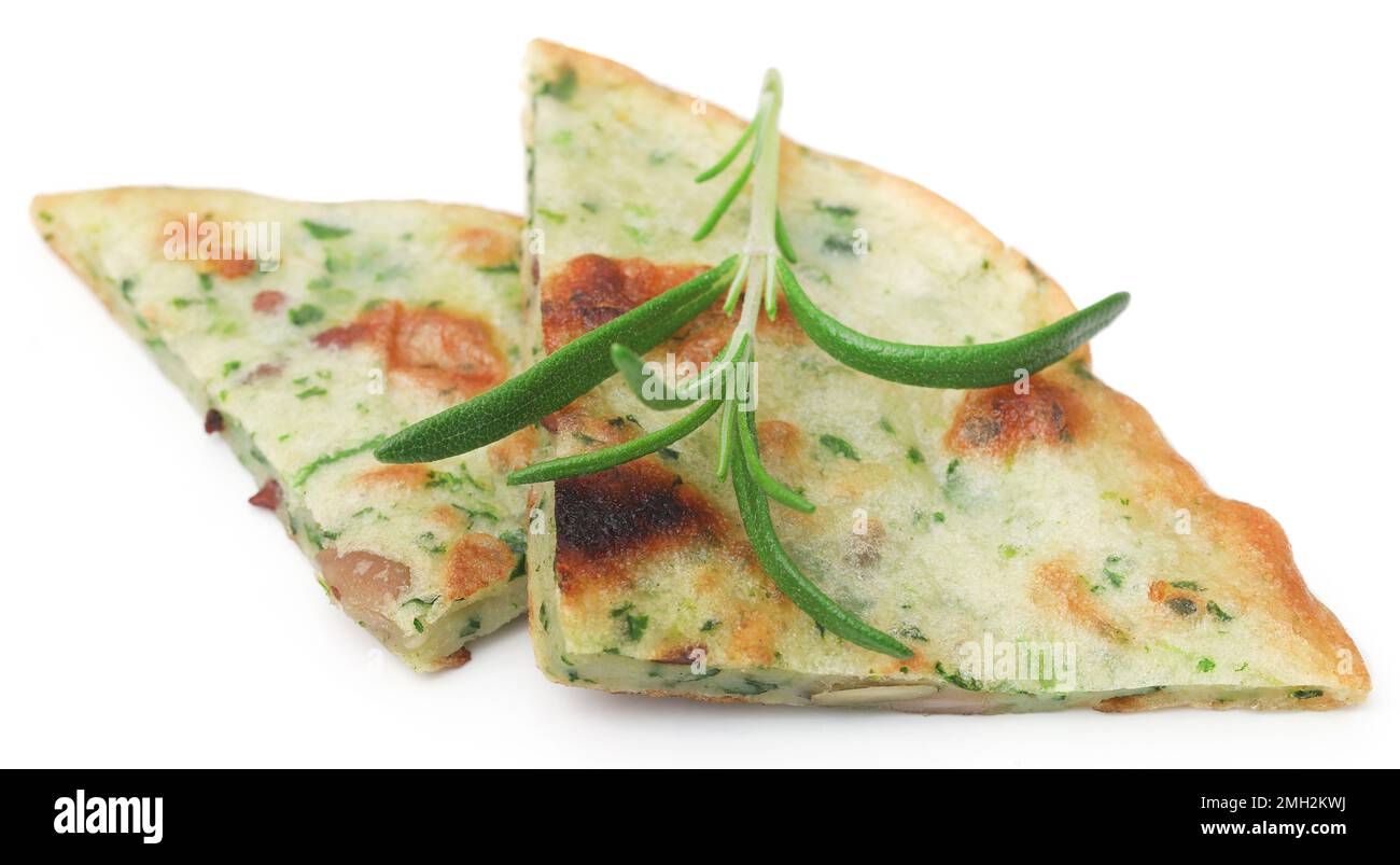 Naan bread with rosemary over white background Stock Photo