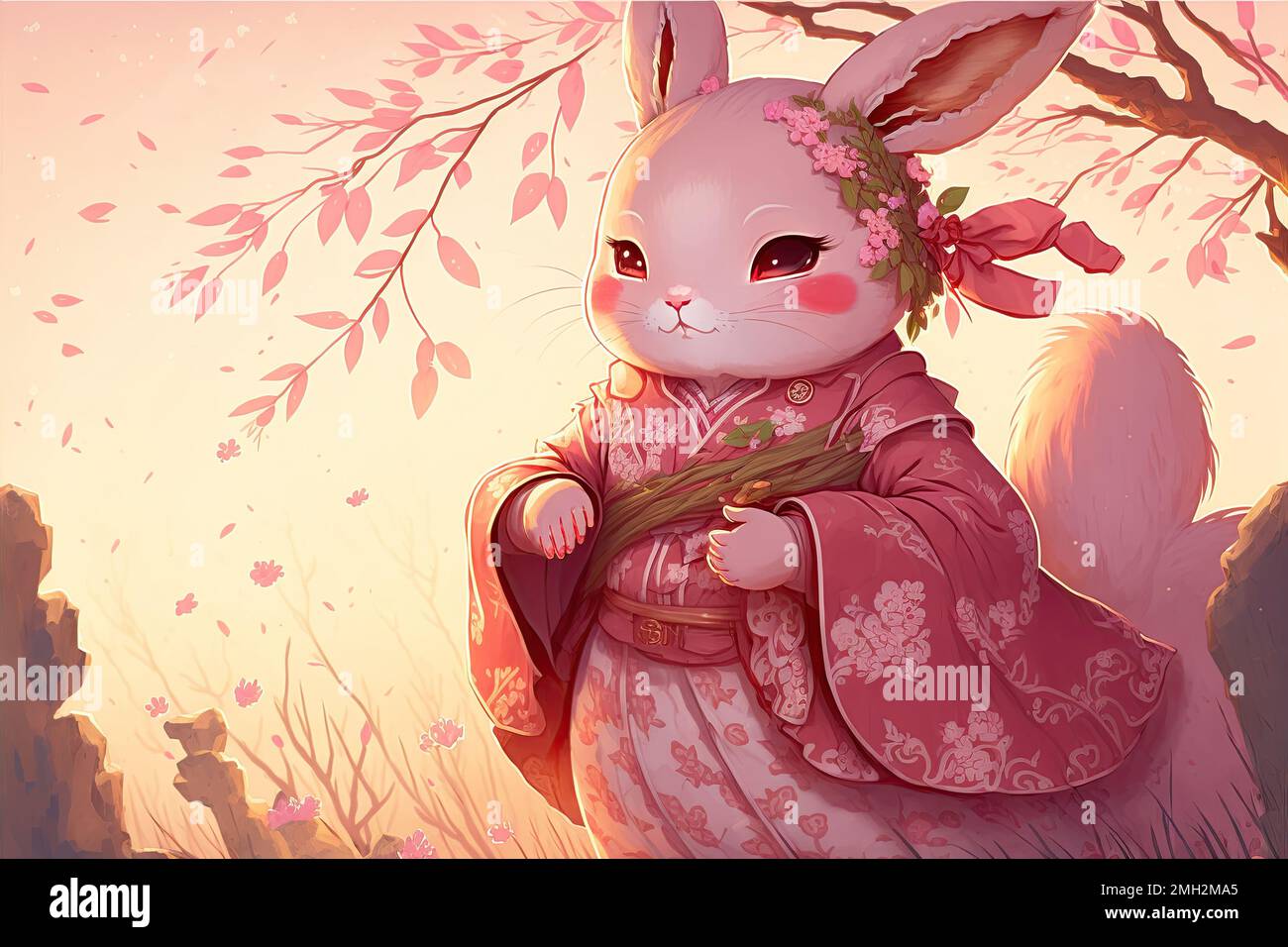 Chinese New Year 2023 of rabbit zodiac sign: a cute white rabbit ...