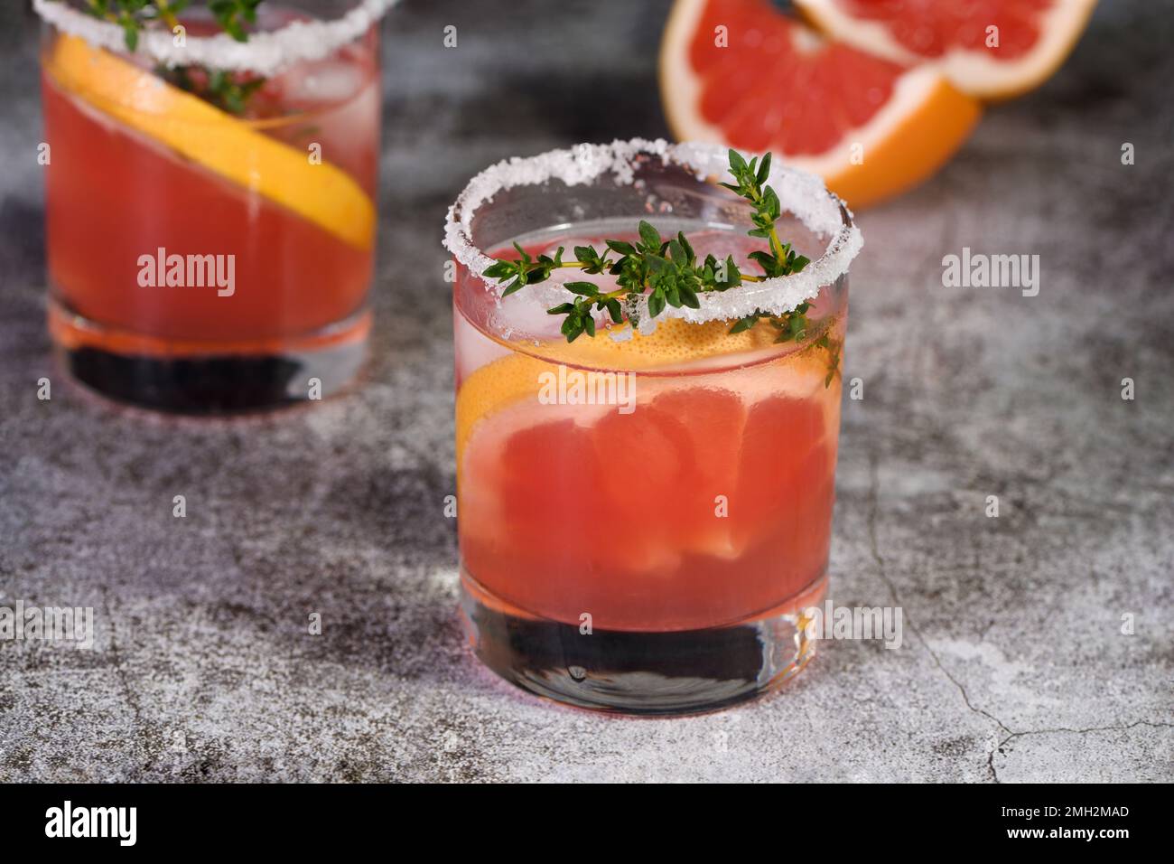 Pink Paloma with red grapefruit and tequila. The red grapefruit adds