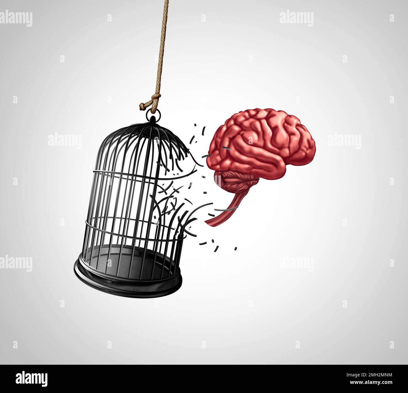 Breaking Free From Mental Confinement and unleashing the mind or escaping cognitive restriction human brain itself free from psychological Stock Photo