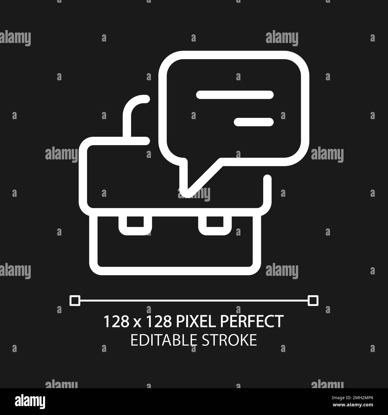 Briefcase with speech bubble pixel perfect white linear icon for dark theme Stock Vector