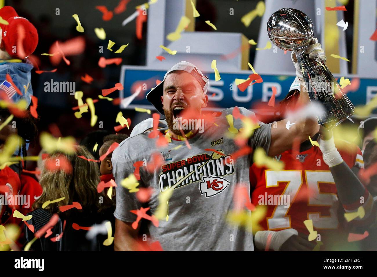 Kansas City Chiefs' Travis Kelce celebrates after the NFL Super Bowl 54 ...