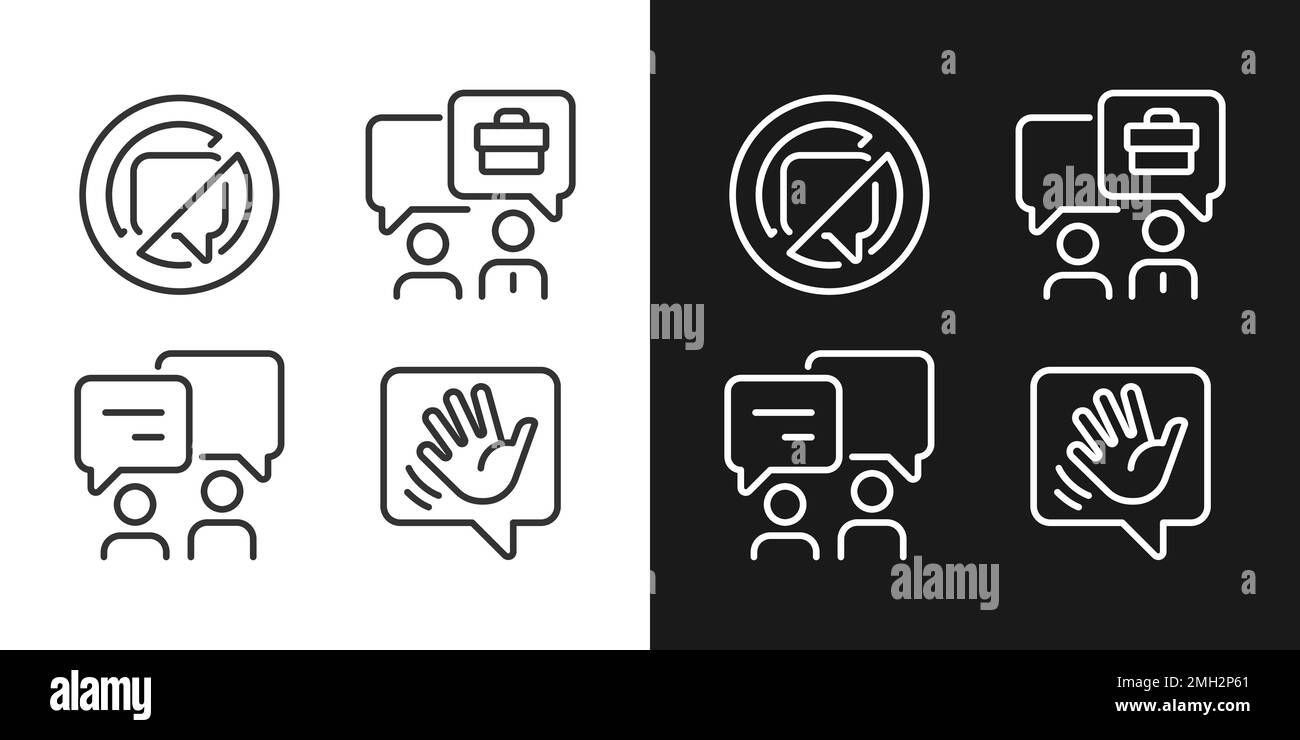 Speech balloons pixel perfect linear icons set for dark, light mode Stock Vector