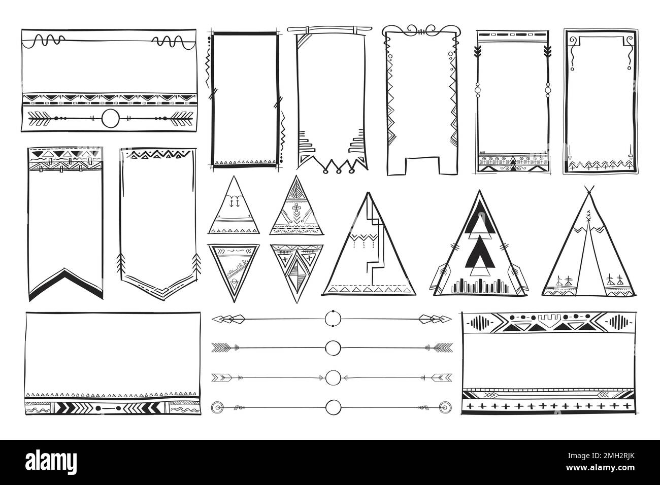 Doodle hand drawn vector ornamental bohemian style set Stock Vector