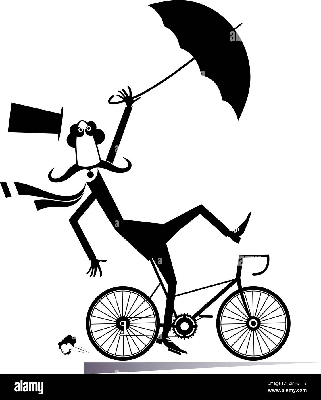 Rainy and windy day and man rides a bike illustration. Strong wind and ...