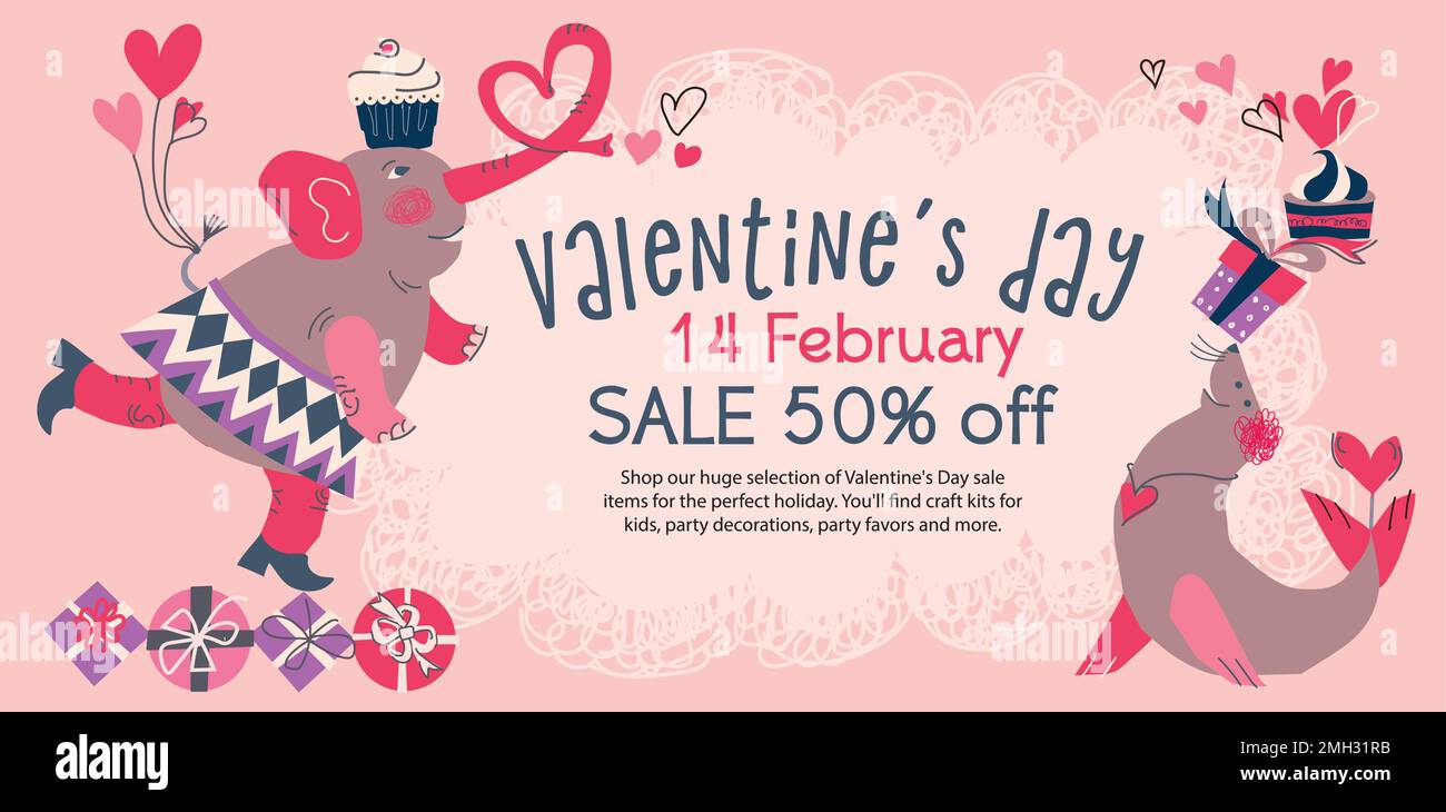 Lovely happy valentines day pink background with funny animal greeting ...