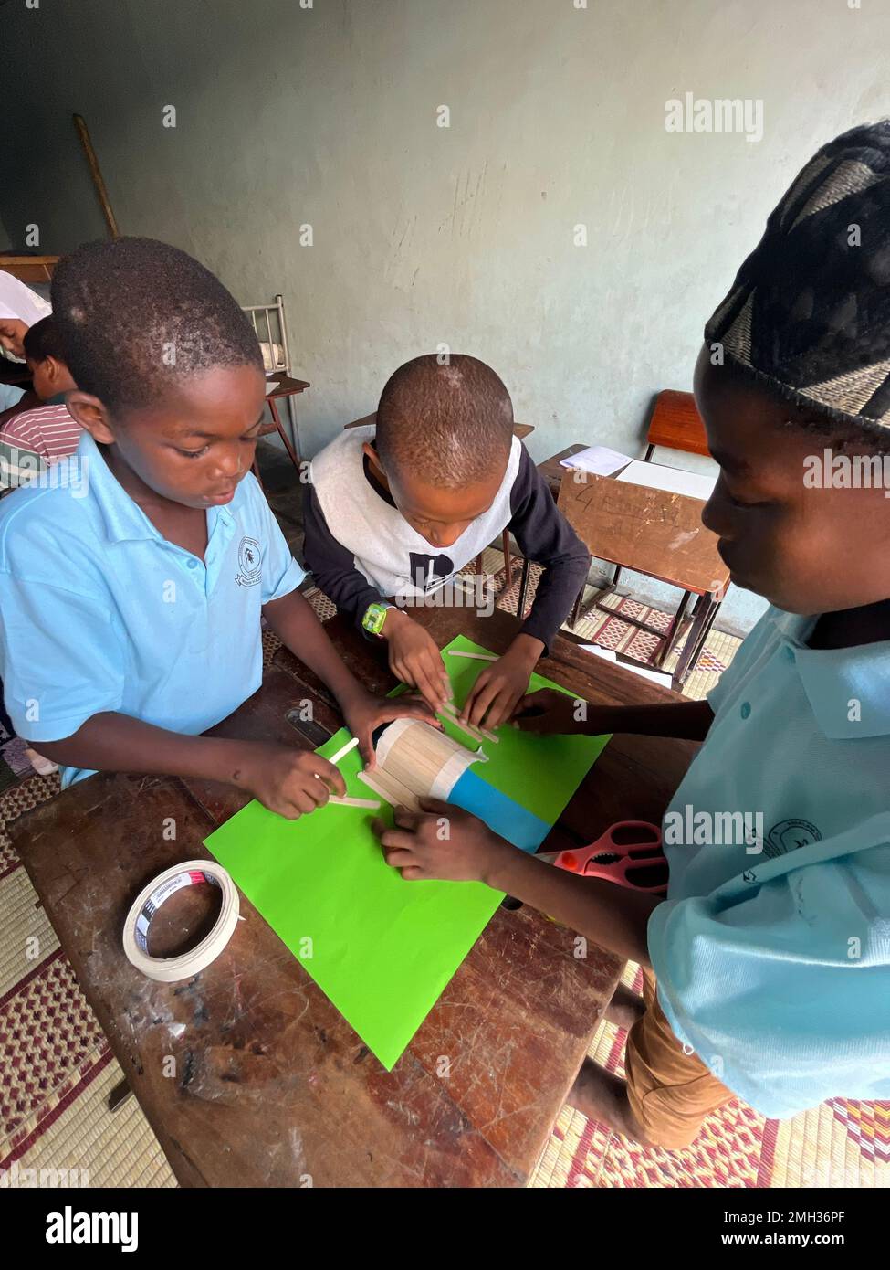 children's art and crafts for charity .kids activity for poor people in zanzibar, Tanzania. Stock Photo