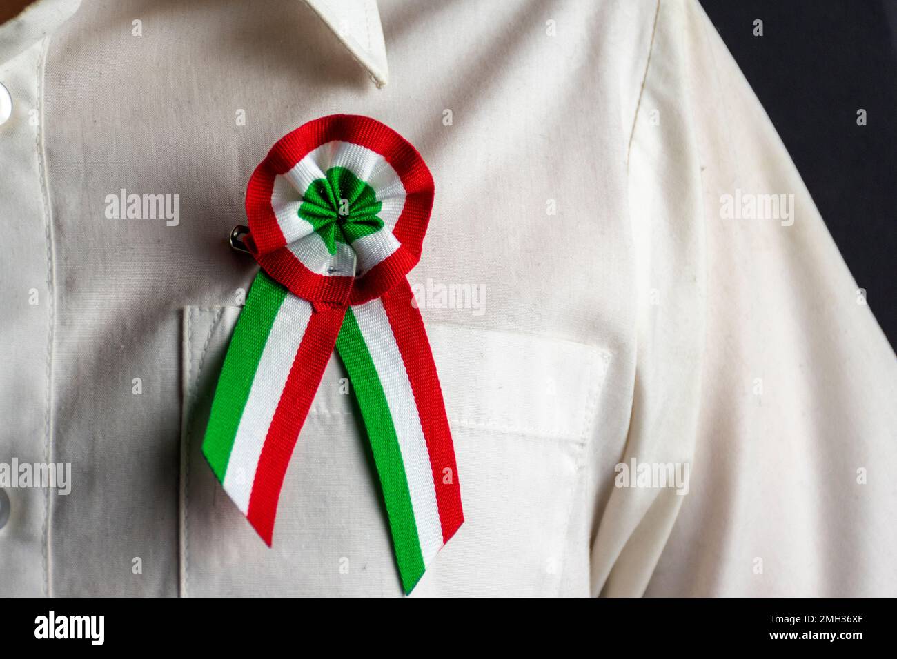 Hungarian tricolor cockade with white shirt Stock Photo