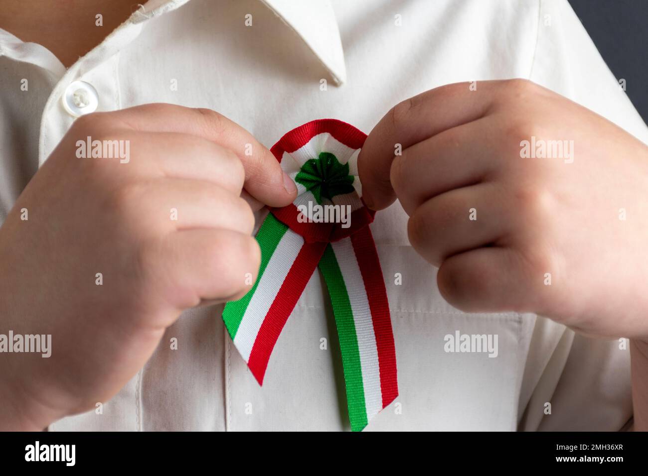 Hungarian tricolor cockade with white shirt Stock Photo