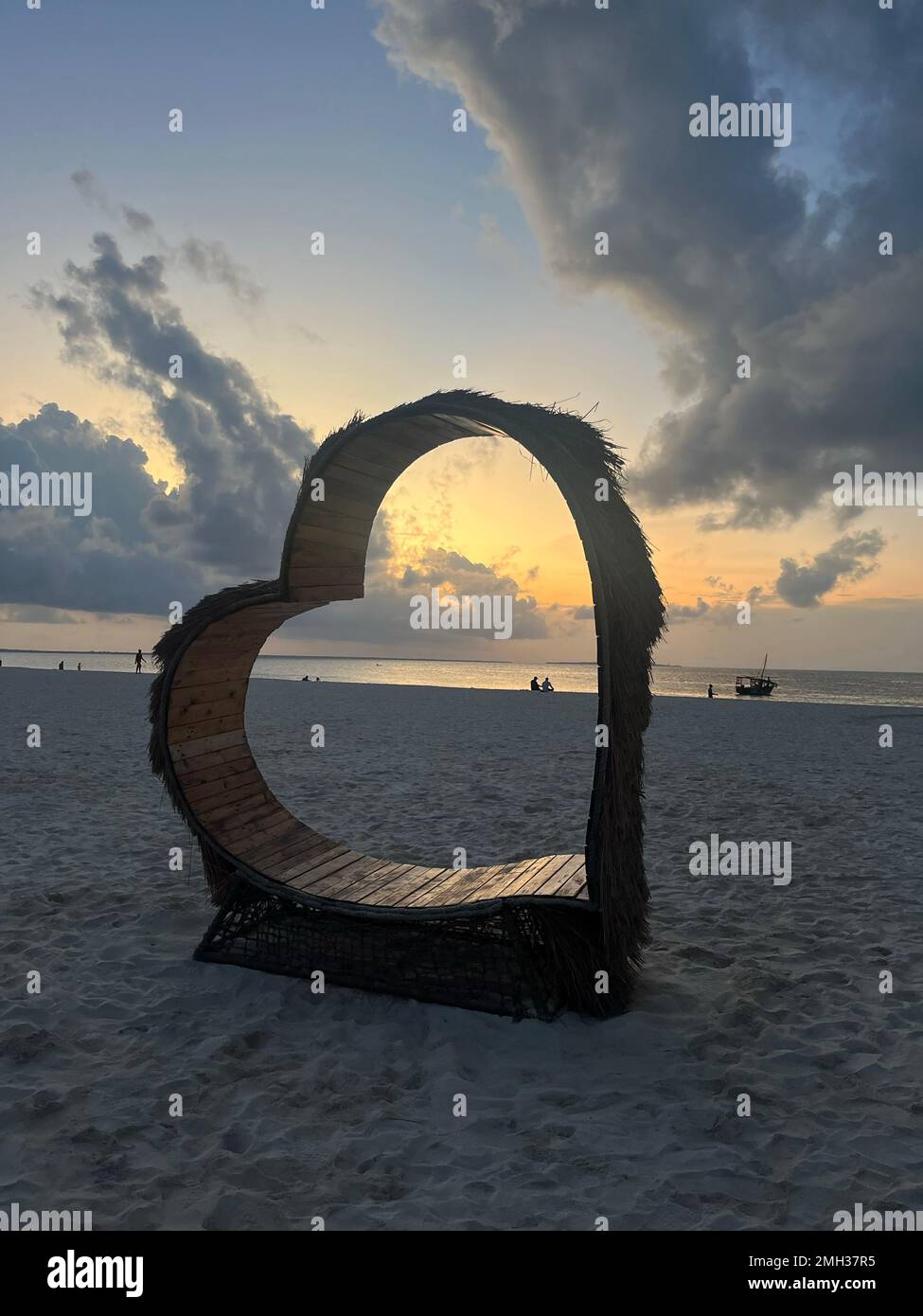 A beach heart chair. Creative beach chair with a unique design in Zanzibar, Tanzania. Stock Photo