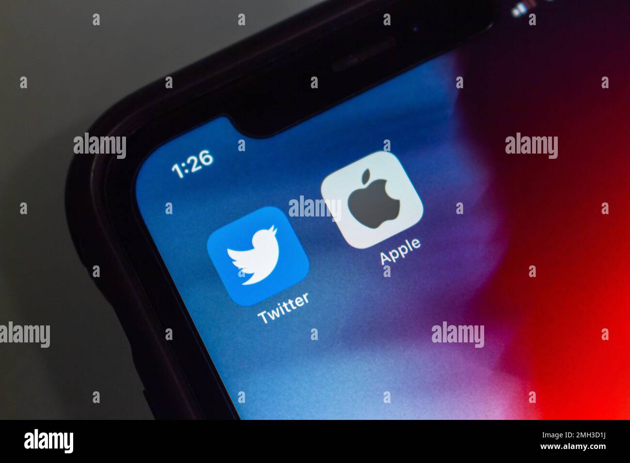Vancouver, CANADA - Jan 23 2023 : Twitter and Apple icons seen in an iPhone screen Stock Photo