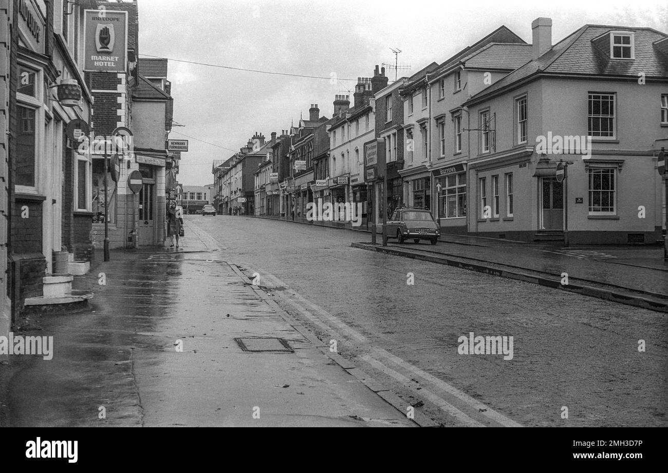 1974 black & white archive image of Bank Street in Ashford, Kent. Now