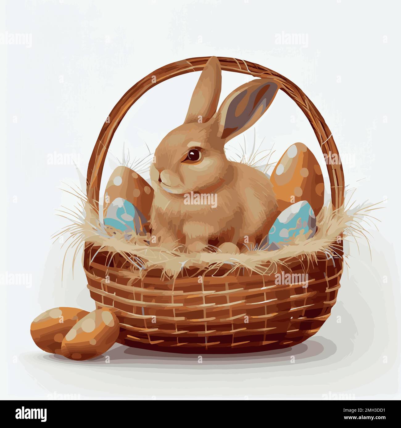 Festive basket with cute rabbit and easter orthodox eggs on a light ...