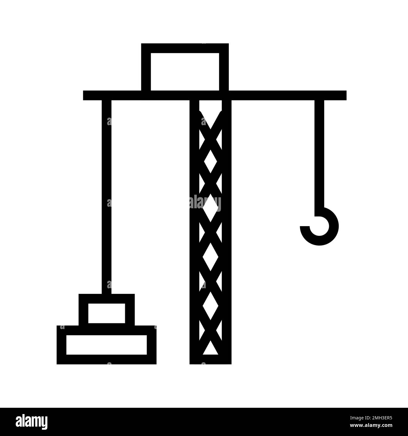 Construction crane icon line isolated on white background. Black flat ...