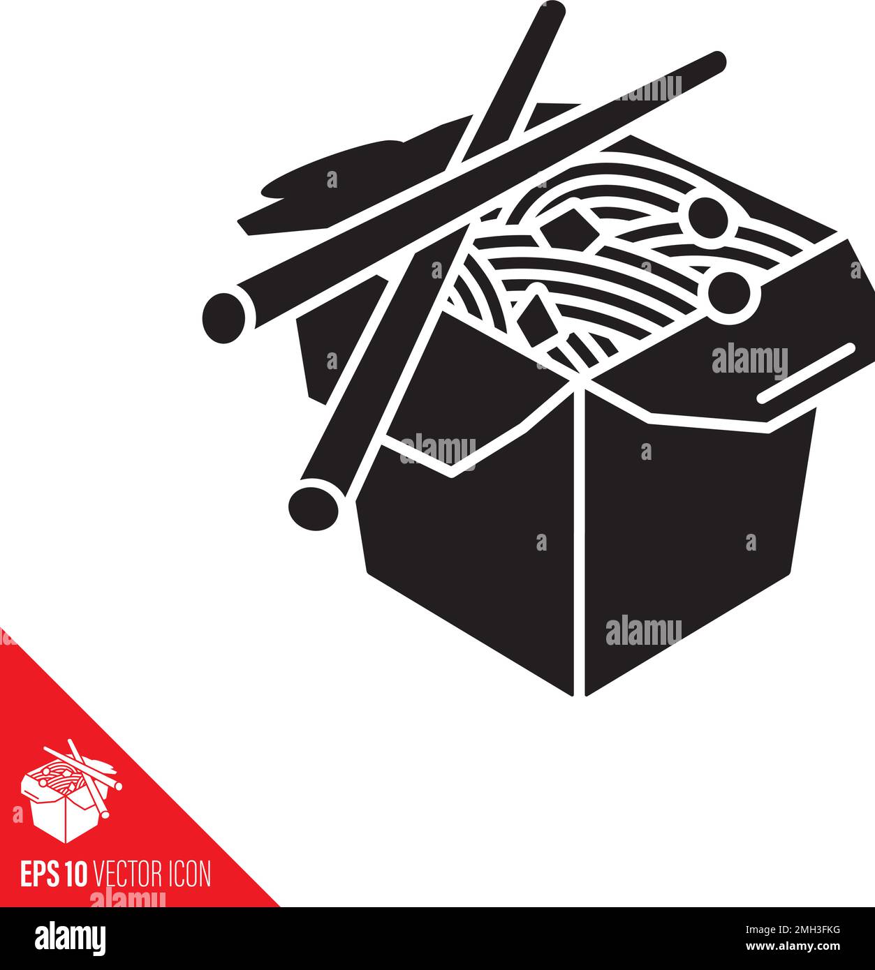 Chinese take-out Food box and chopsticks vector glyph icon. Asian food symbol. Stock Vector