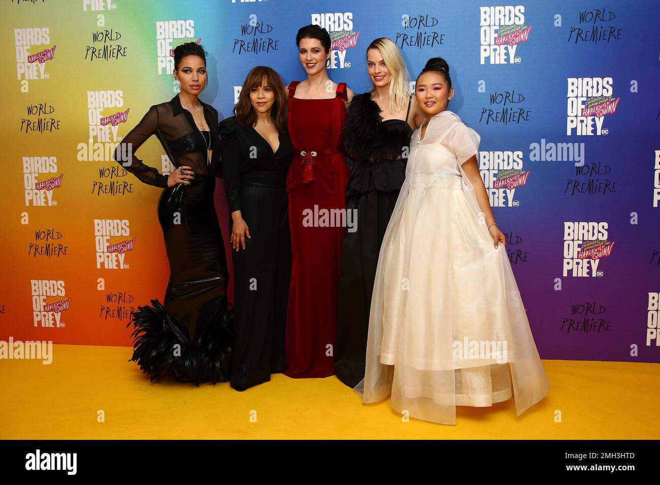 Jurnee Smollett-Bell, Rosie Perez, Mary Elizabeth Winstead, Margot Robbie  and Ella Jay Brasco attending the world premiere of Birds of Prey and the  Fantabulous Emancipation of One Harley Quinn, held at the