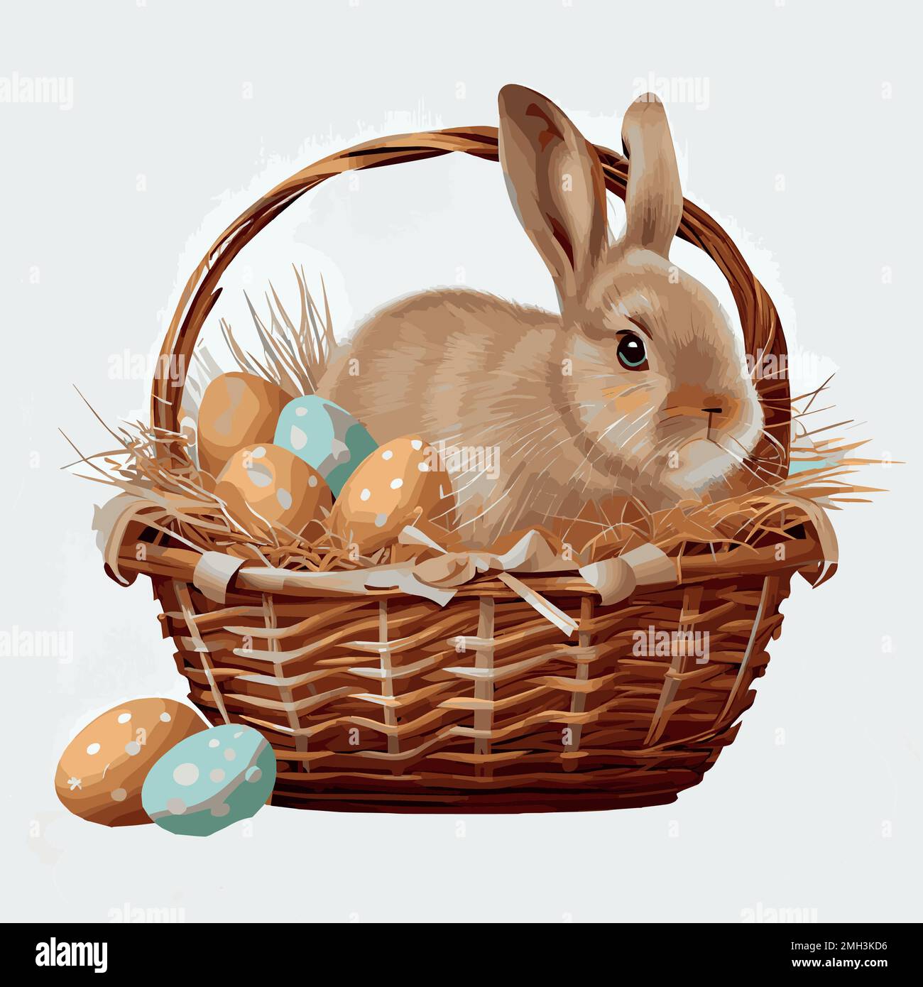 Festive basket with cute rabbit and easter orthodox eggs on a light ...